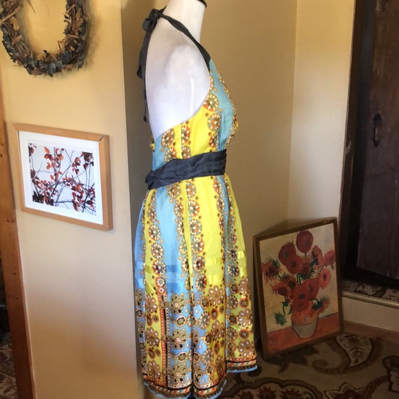 ANTHROPOLOGIE Moulinette Soeurs sz 12 Halter Dress 100% Silk TieNeck Mandela NEW - Picture 4 of 16